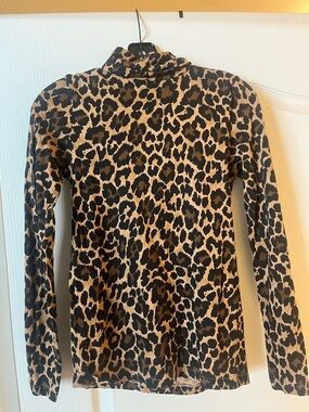 J. Crew Leopard Print Turtleneck Top - Black & Tan
